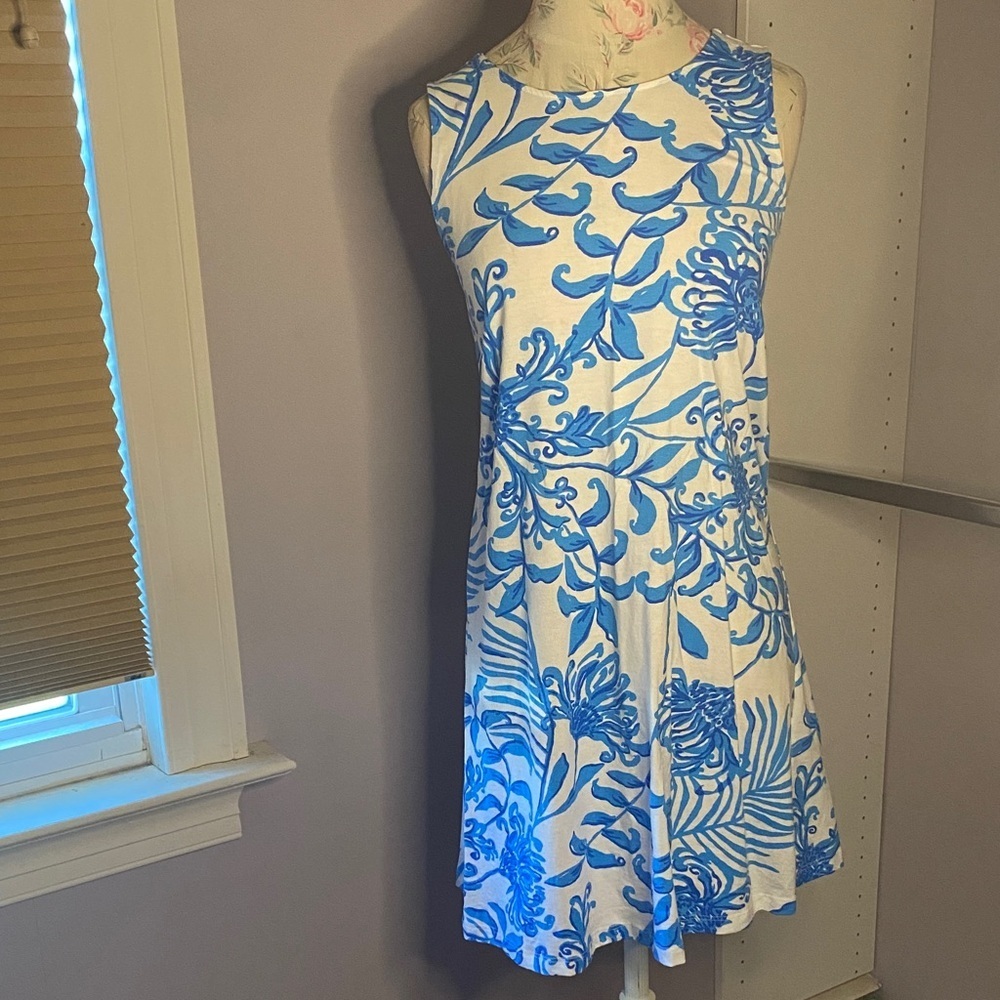 Lilly Pulitzer White Mini Dress with Blue Botanical Print